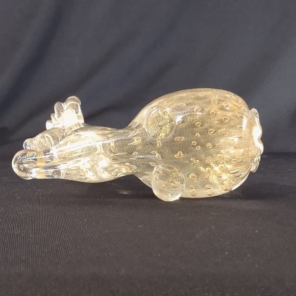 Mid Century Murano Italy Glass Gold Flecked Controlled Bubble Deer Candleholder - Picture 6 of 6